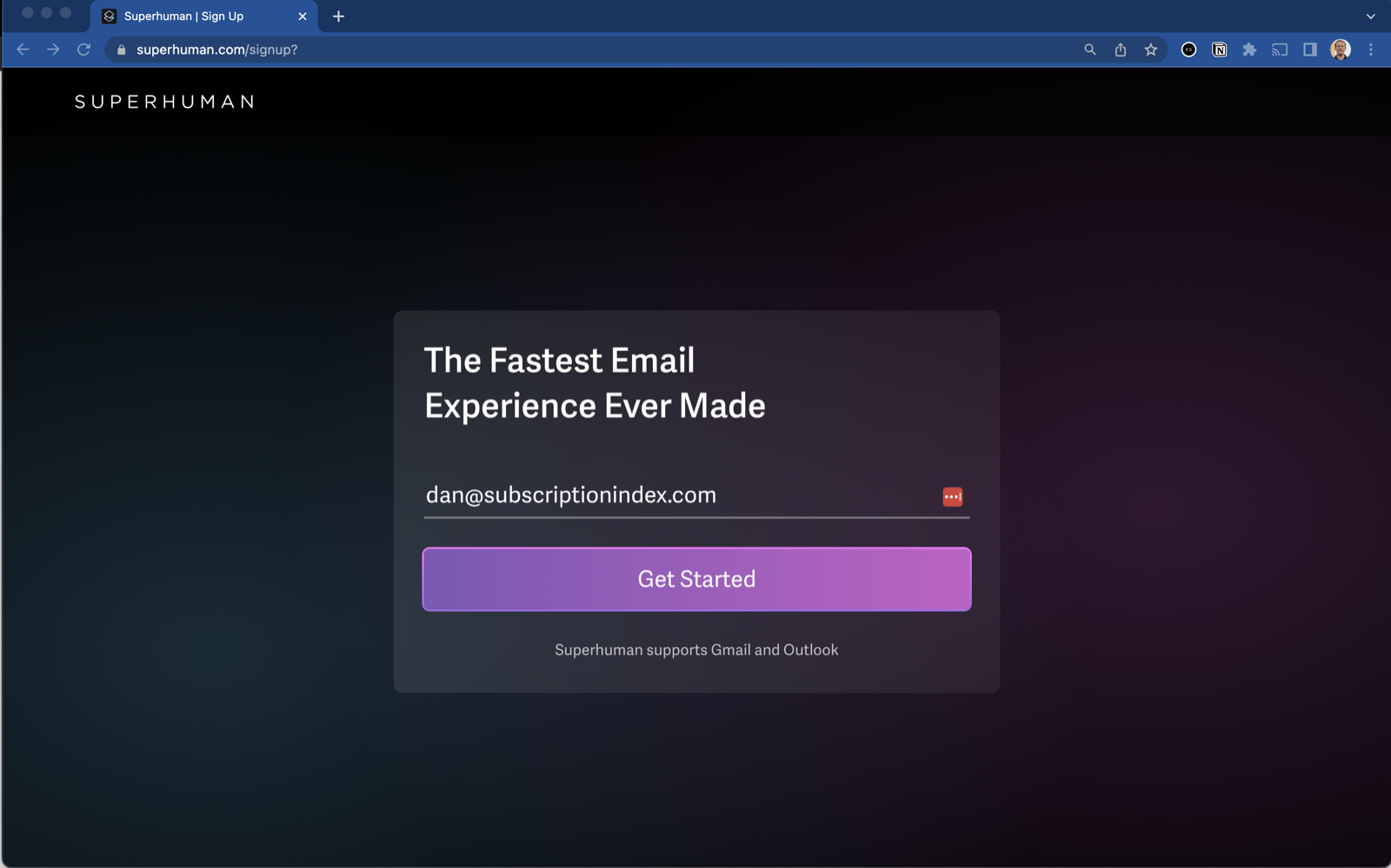 Superhuman's onboarding welcome screen introducing the user to the email workflow they'll learn in the first session